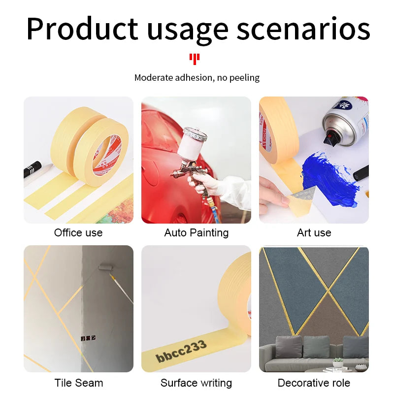 50M Crepe Paper Tape Car Painting Protection Paper Tape No Glue Residue Masking Adhesive Tapes Spray Paint Masking Art Stickers - Daisan Mart