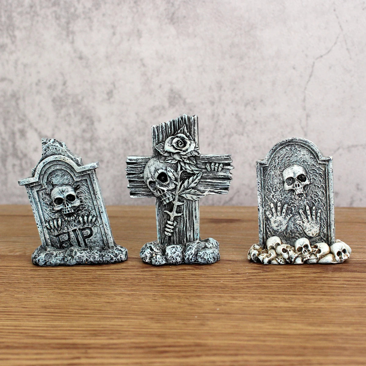 3-piece set of tombstone resin crafts, terrifying decorative statues in courtyard gardens, Halloween decorative statues, bonsai - Daisan Mart