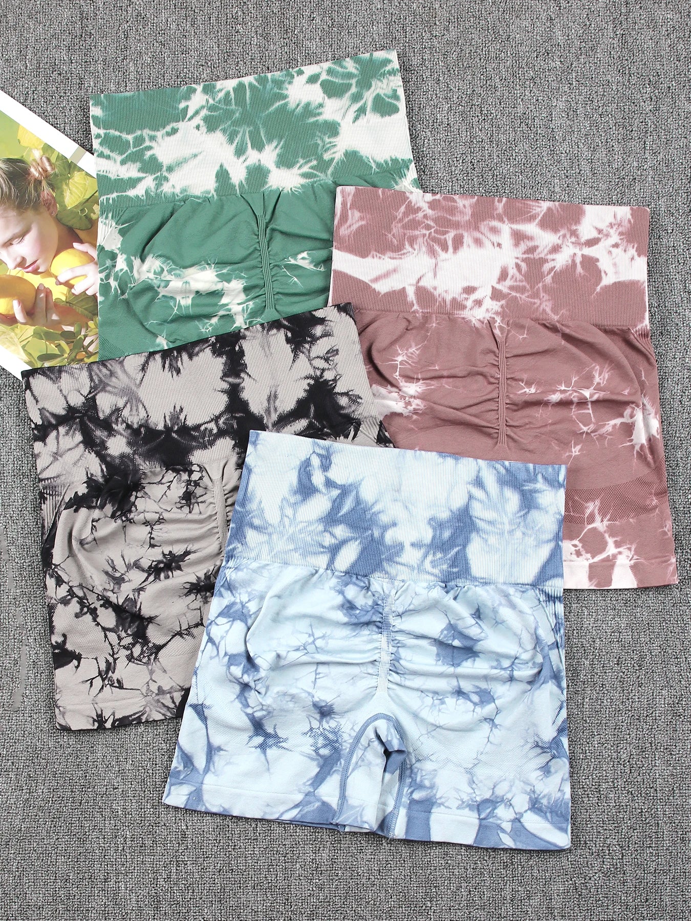 Quần Short Nữ Thể Thao Nhuộm Tie Dye Lưng Cao