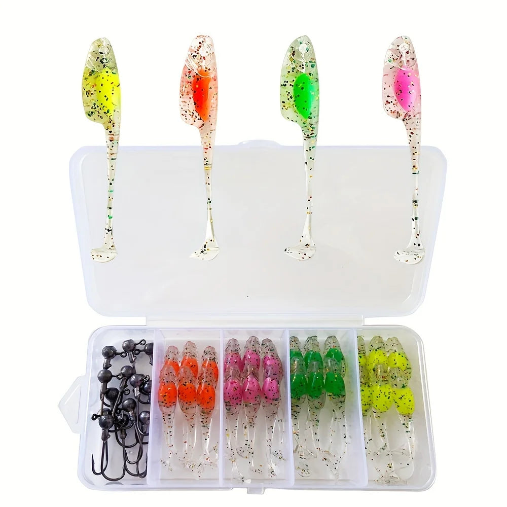Set of 24 Soft Lures + 12 Multi-Color 2-inch Jig Hooks