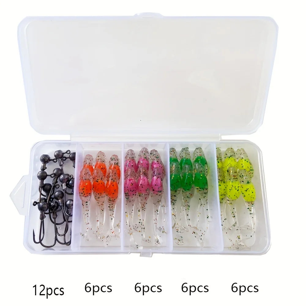 Bộ 24 Mồi Giả Mềm + 12 Lưỡi Câu Jig Đa Sắc 2inch - Daisan Mart