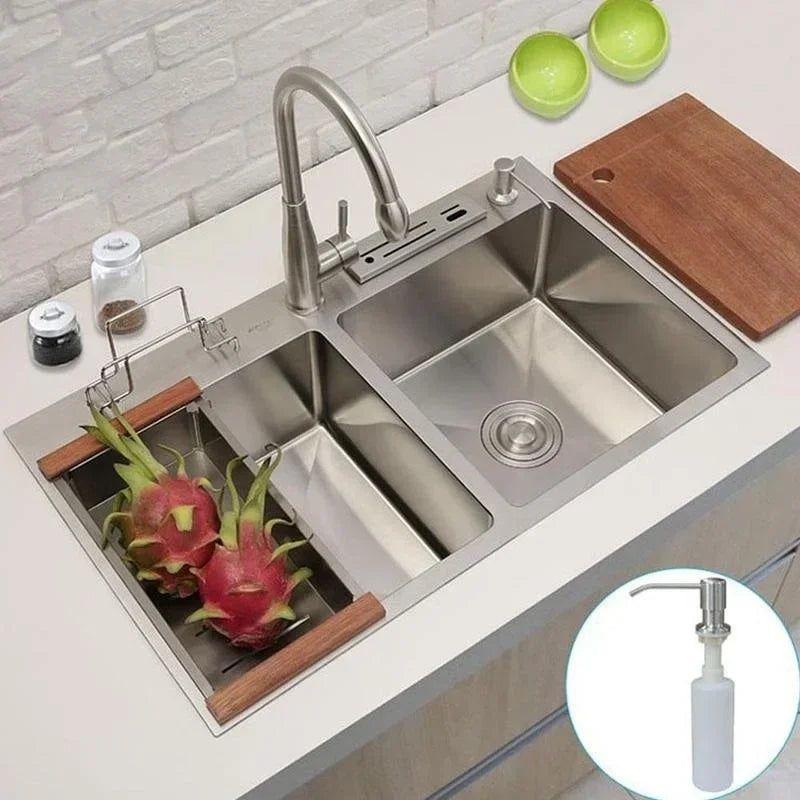 Convenient Stainless Steel Soap Dispenser Mounted On Kitchen Sink