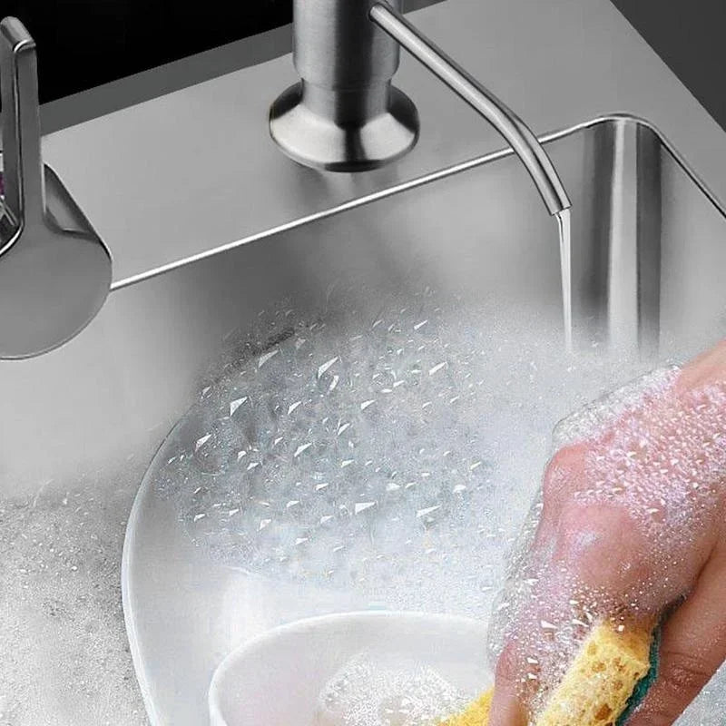 Convenient Stainless Steel Soap Dispenser Mounted On Kitchen Sink