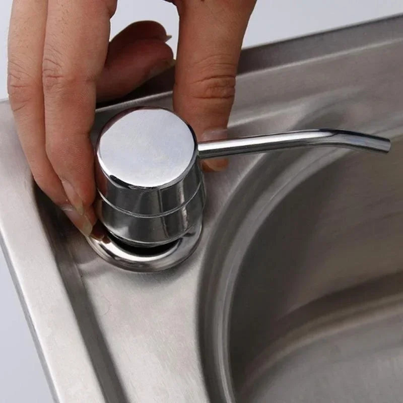 Convenient Stainless Steel Soap Dispenser Mounted On Kitchen Sink