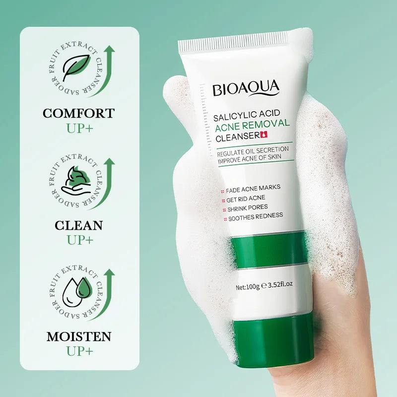 BIOAQUA Salicylic Acid Facial Cleanser Acne Treatment Moisturizing Oil Control skincare Face Wash Foam Face Cleanser Skin Care - Daisan Mart