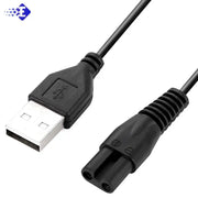 Dây cáp USB màu đen với đầu kết nối USB và đầu 2 chấu tròn, trên nền trắng.