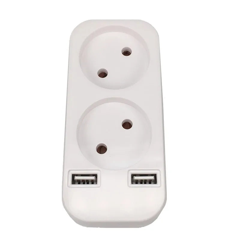 European standard two-position socket with dual USB ports, 5V 2A output,1 to 2 ways Eu Conversion Plug - Daisan Mart