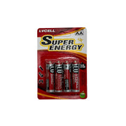 Vỉ pin AA LVCELL Super Energy, màu đỏ đen, chữ trắng, 1.5V, chống rò rỉ.