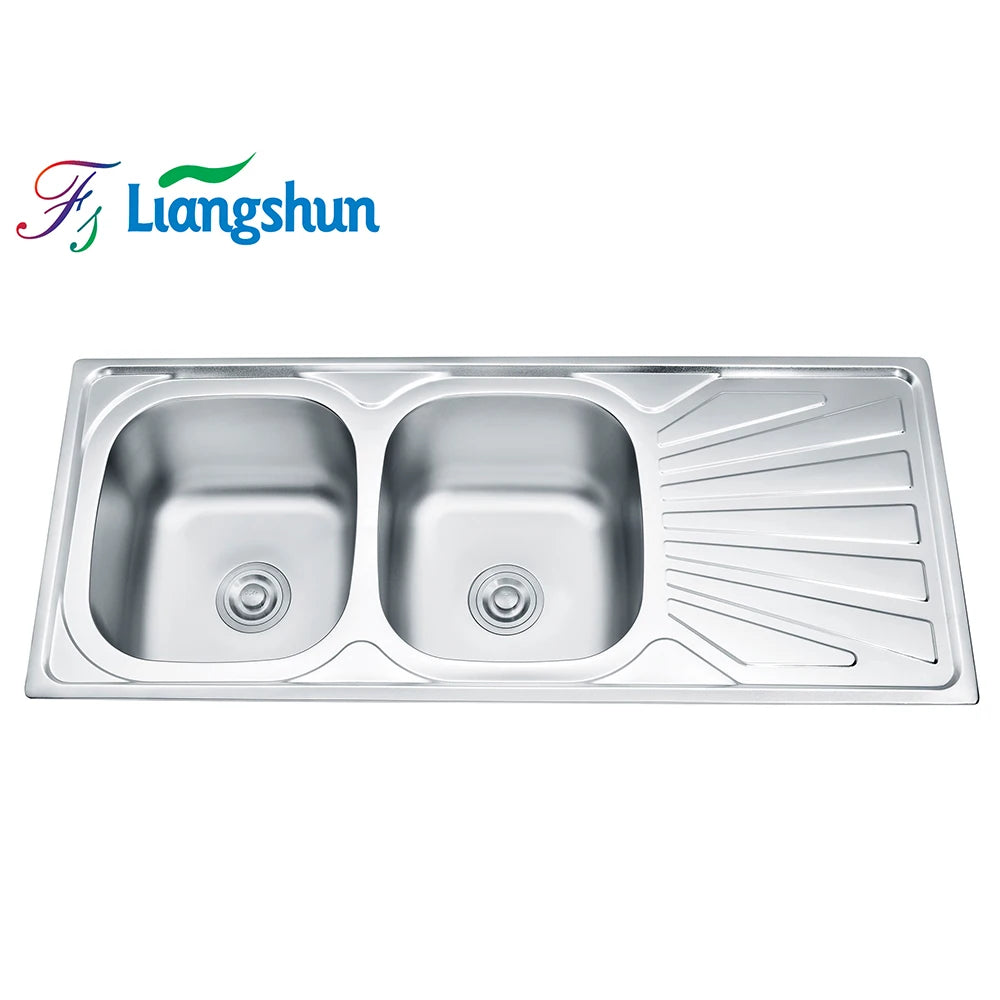 Modern Double Bowl Kitchen Bathroom Sink Mini Family Farmhouse Stainless Steel Washing Basins with Drainboard for Apartments - Daisan Mart