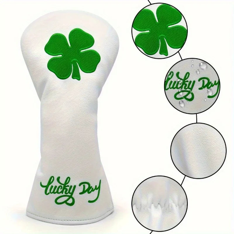 Lucky Clover Golf Club Head Cover - Fits Most Woods & Hybrids, Stretch Closure, Durable Pu Material - Daisan Mart