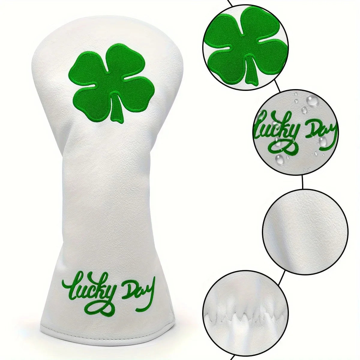 Lucky Clover Golf Club Head Cover - Fits Most Woods & Hybrids, Stretch Closure, Durable Pu Material - Daisan Mart