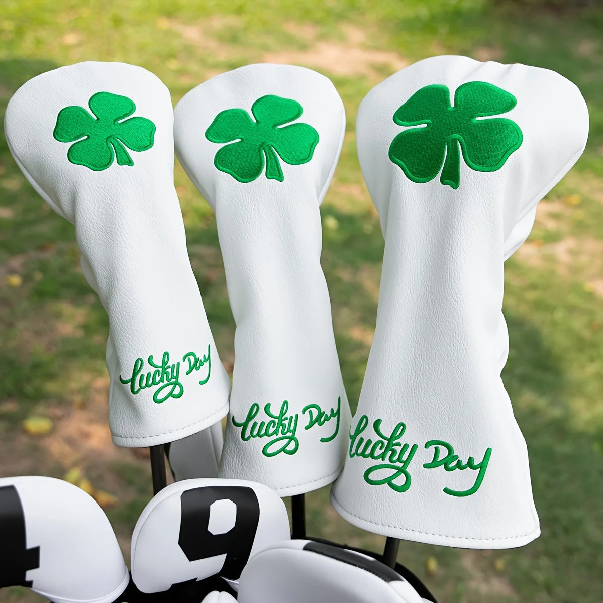 Lucky Clover Golf Club Head Cover - Fits Most Woods & Hybrids, Stretch Closure, Durable Pu Material - Daisan Mart