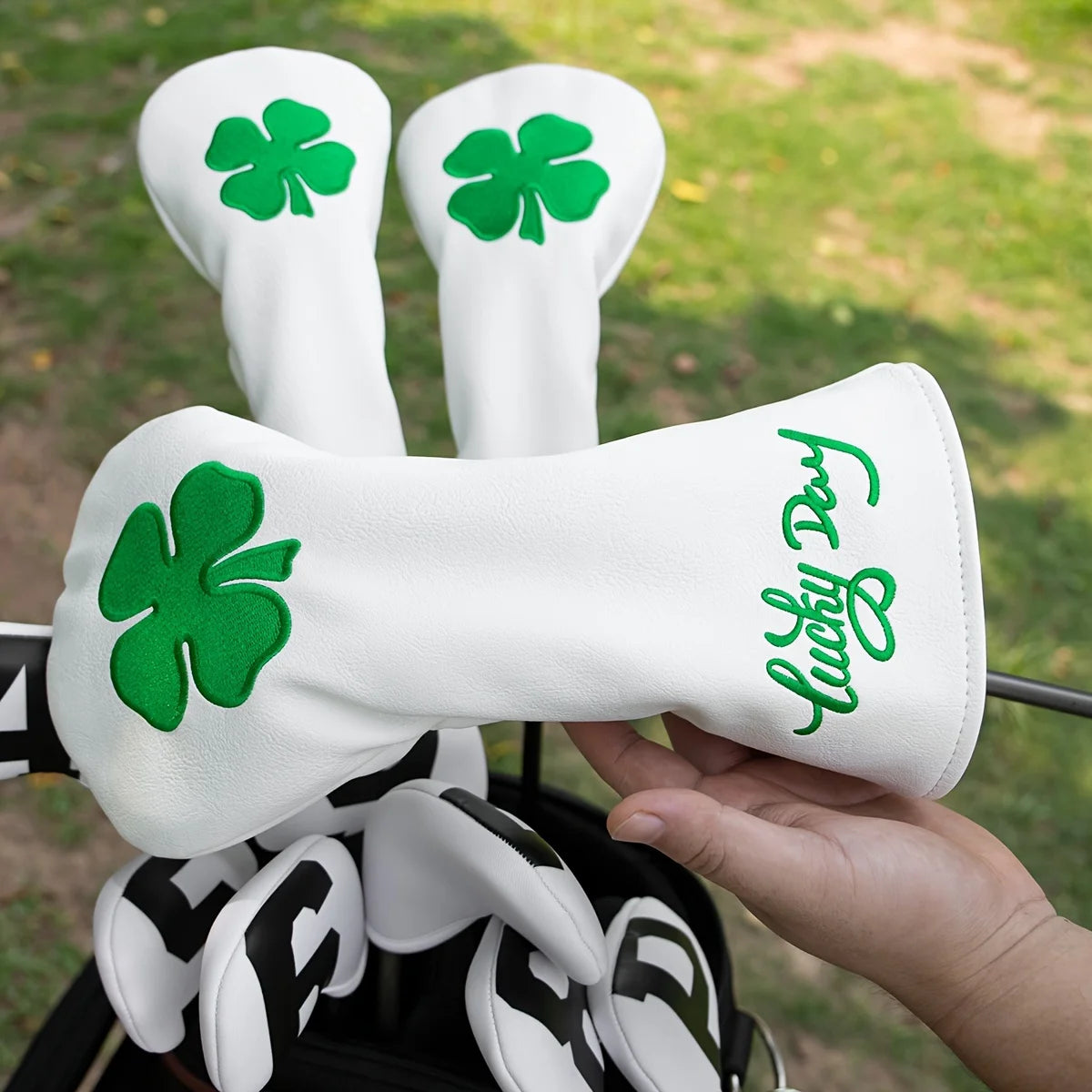 Lucky Clover Golf Club Head Cover - Fits Most Woods & Hybrids, Stretch Closure, Durable Pu Material - Daisan Mart