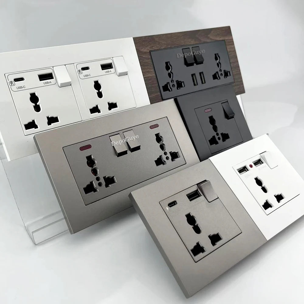 Universal 18W Type-C Plug Quick Charging Dual 3-pin Power Socket 220V,Wall electrical Socket with DC 5V 3.1A Type-c USB Charger - Daisan Mart