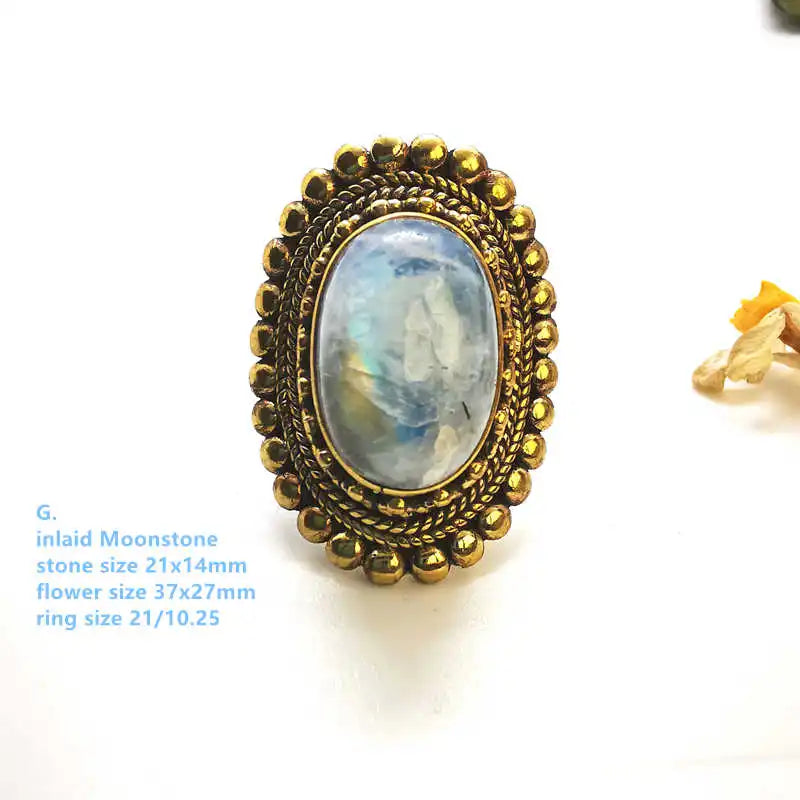 Nhẫn Bán Quý Mạ Vàng Đá Tự Nhiên Oval Lớn R230 - Daisan Mart