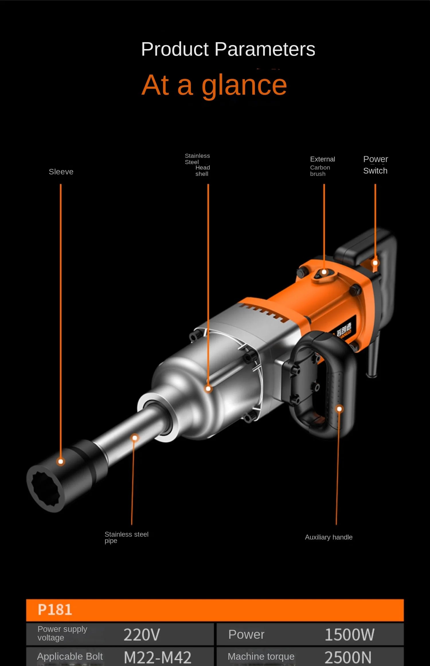220V High Power Electric Impact Wrench Plug-in Wind Gun Heavy Duty Industrial Grade Automotive Repair Tower Crane - Daisan Mart
