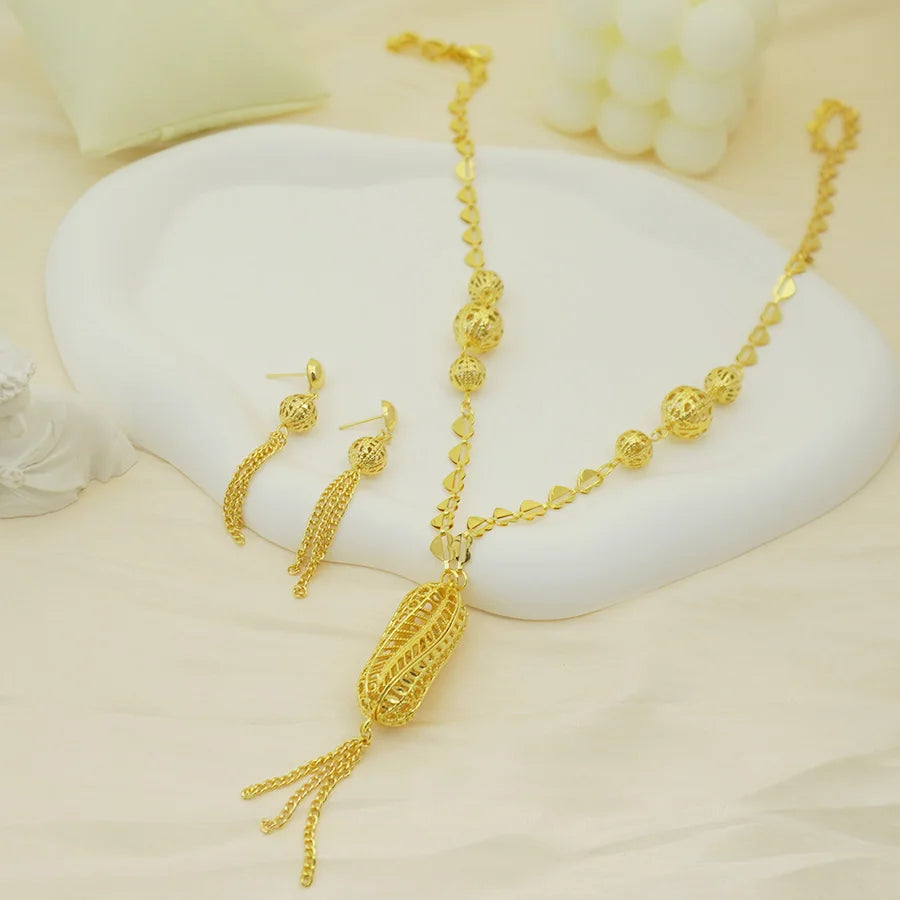 Bộ Trang Sức Vàng 24K Đính Đá Dubai Kiểu Xoắn - Daisan Mart
