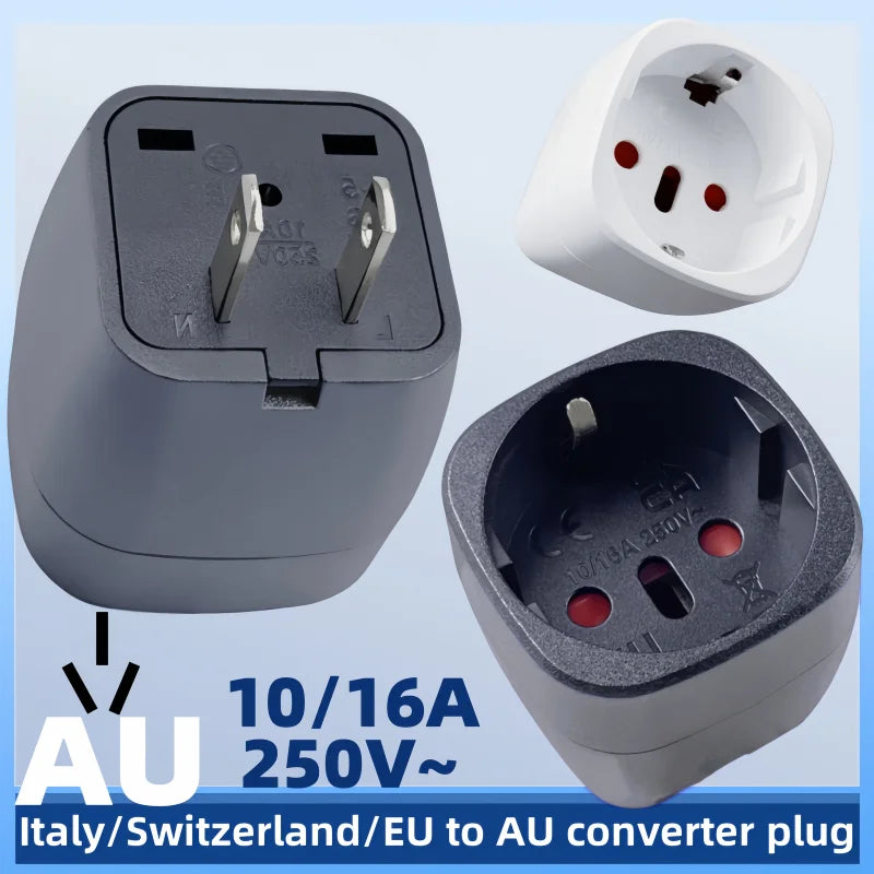 Bộ chuyển đổi từ ổ cắm Ý/Thụy Sĩ/EU sang AU, màu đen và trắng, công suất 10/16A, 250V.