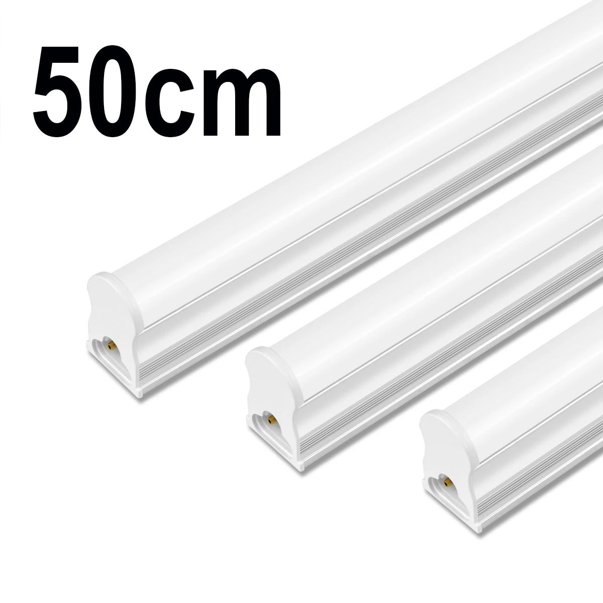 Ba đèn LED dài màu trắng, mỗi đèn dài 50cm, đặt song song trên nền trắng.