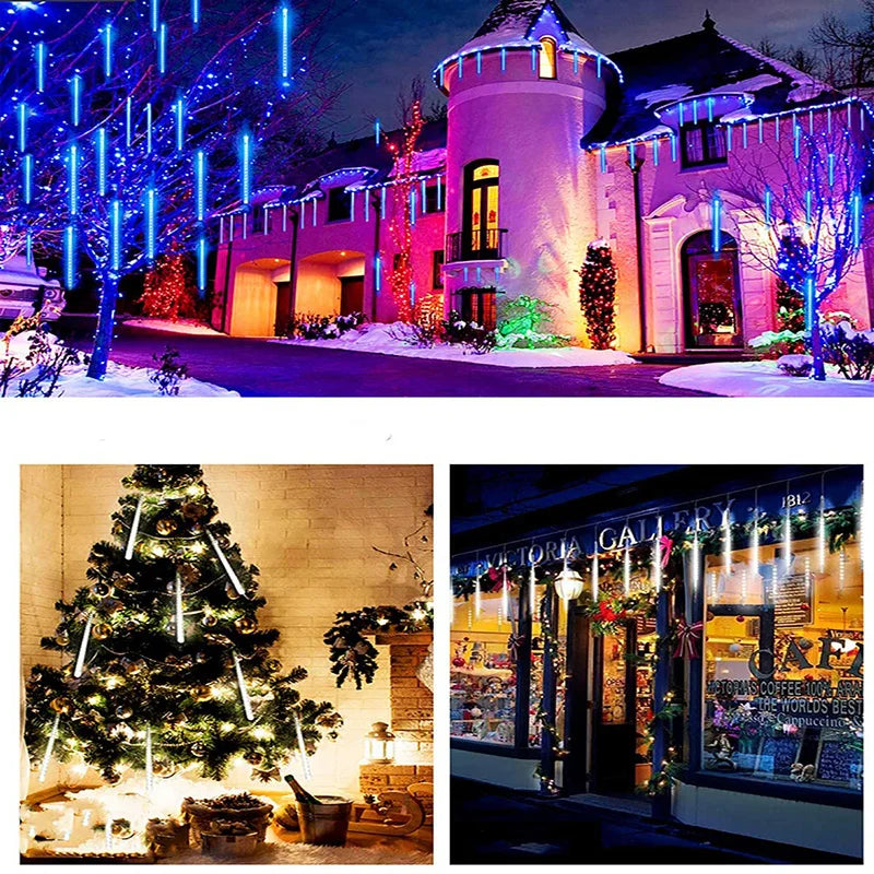 Đèn Mưa Sao 8 Ống Trang Trí Noel Sân Vườn Ngoài Trời