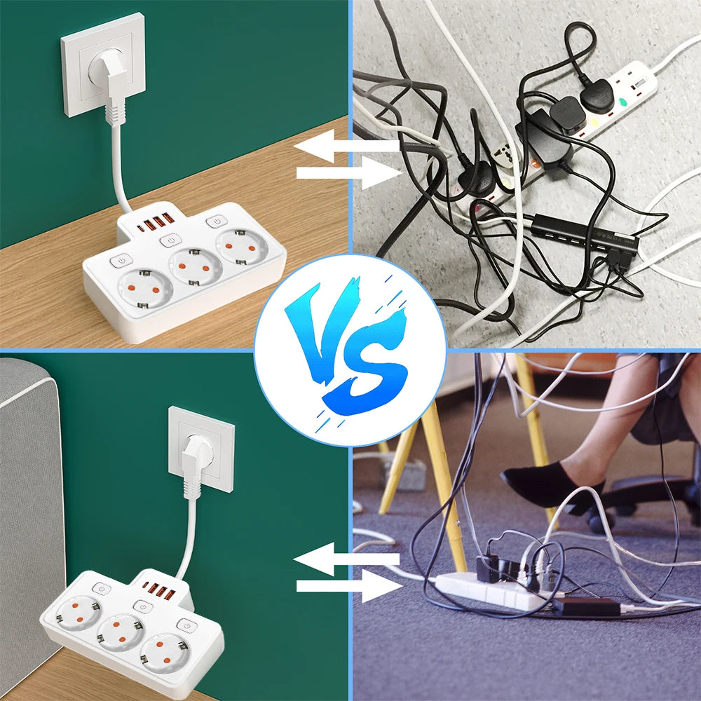 Đa Năng: Ổ Cắm EU 2500W Có Cổng USB-C & Công Tắc - Daisan Mart