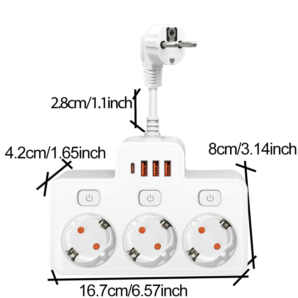 Đa Năng: Ổ Cắm EU 2500W Có Cổng USB-C & Công Tắc - Daisan Mart