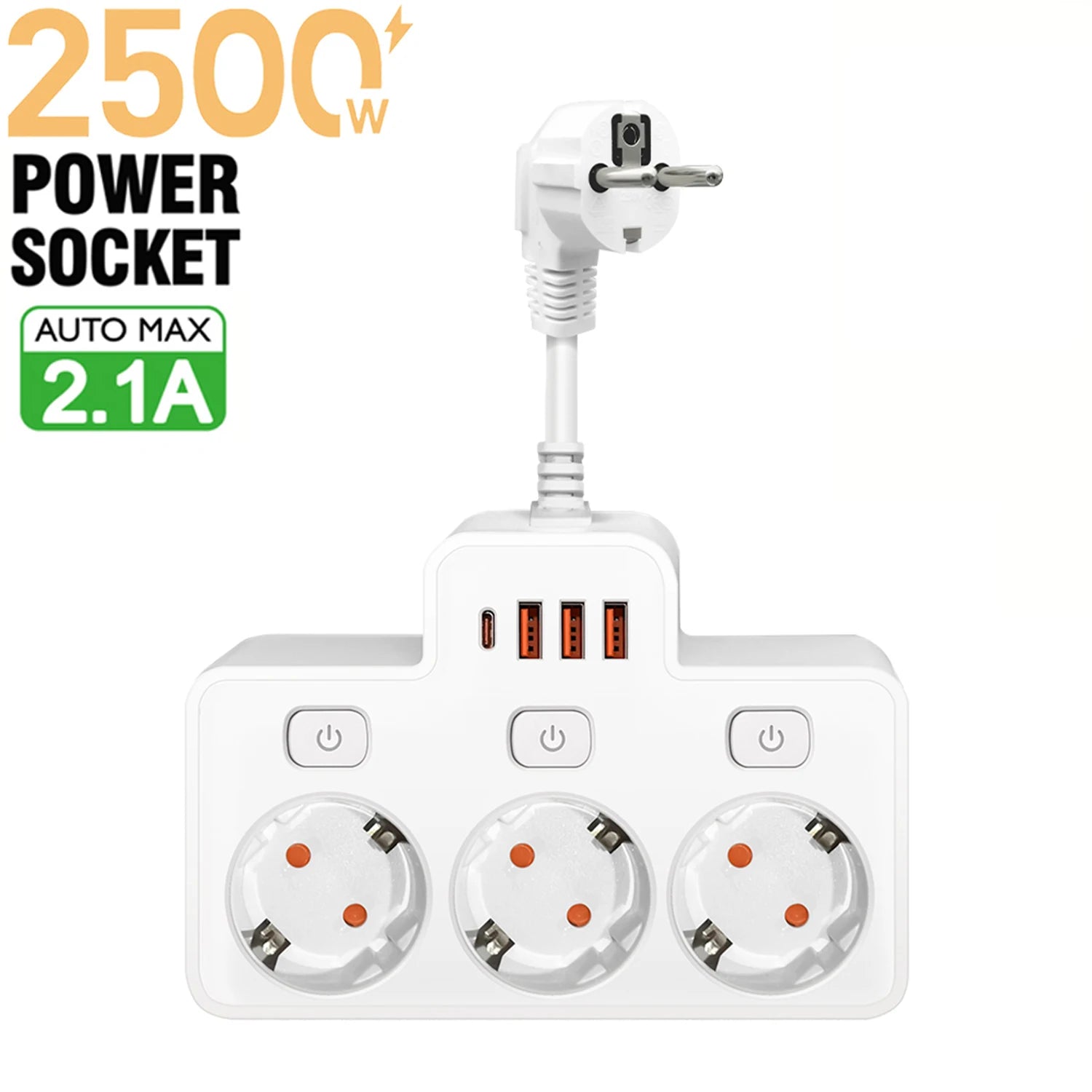 Đa Năng: Ổ Cắm EU 2500W Có Cổng USB-C & Công Tắc - Daisan Mart