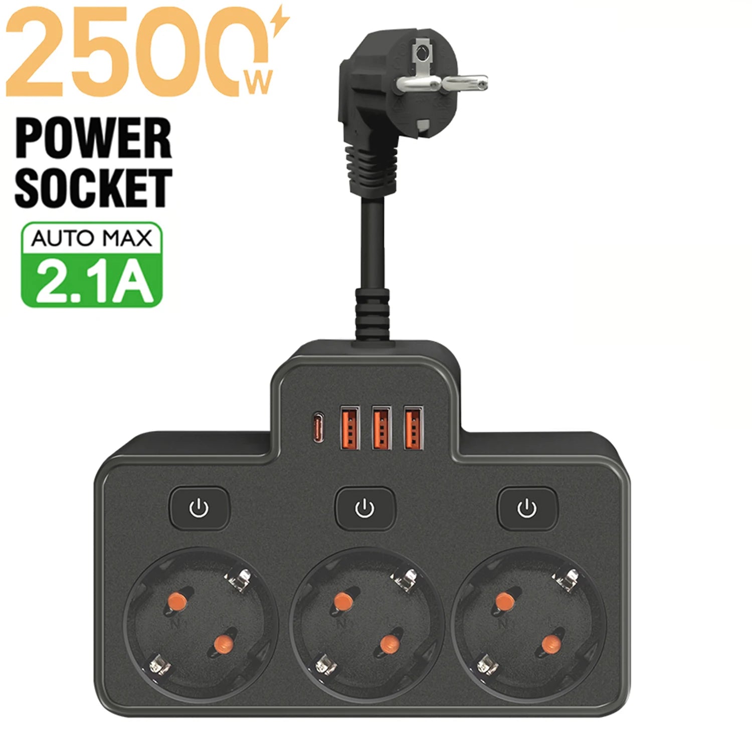 Đa Năng: Ổ Cắm EU 2500W Có Cổng USB-C & Công Tắc - Daisan Mart
