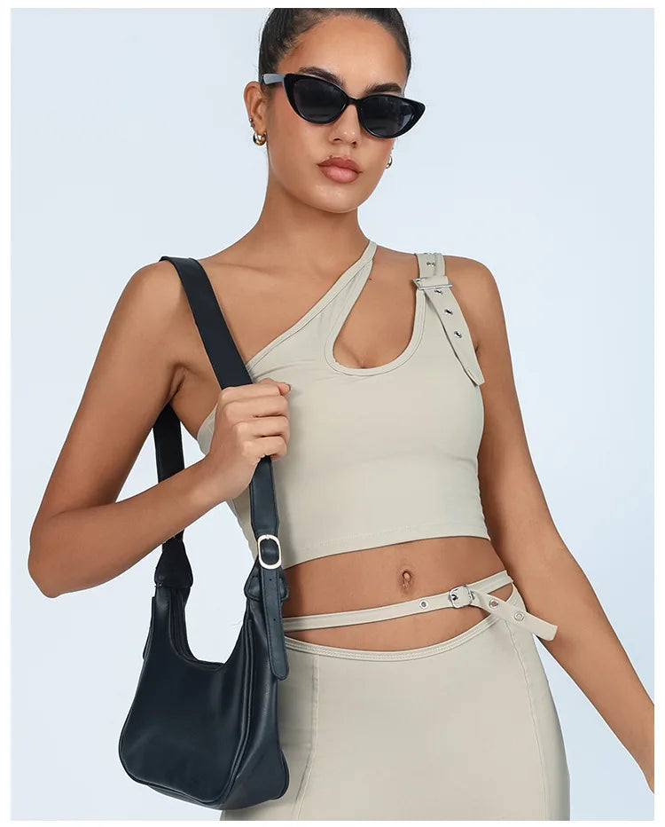 Yoga Tank Top with Built-in Bra Asymmetric Single Shoulder Quick-Dry Breathable High Elasticity Workout Gym Fitness Clothes - Daisan Mart
