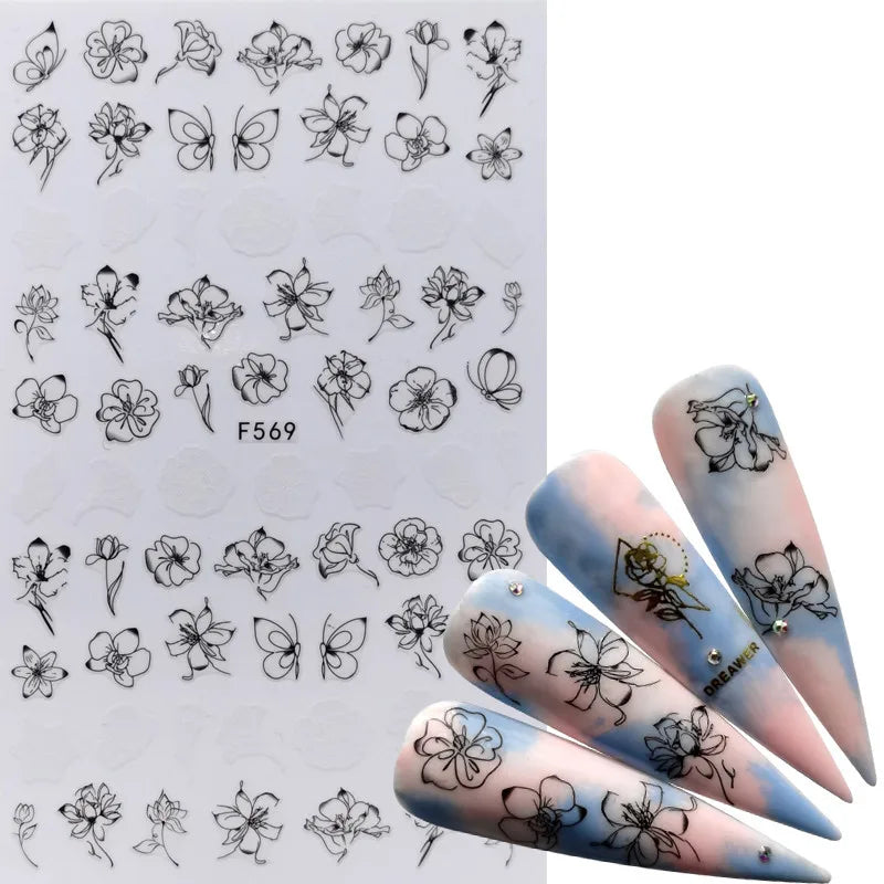 3D Nail Slider Black Russia Letter Sticker Decals Flamingo Design Adhesive Manicure Tips Nail Art Decorations - Daisan Mart