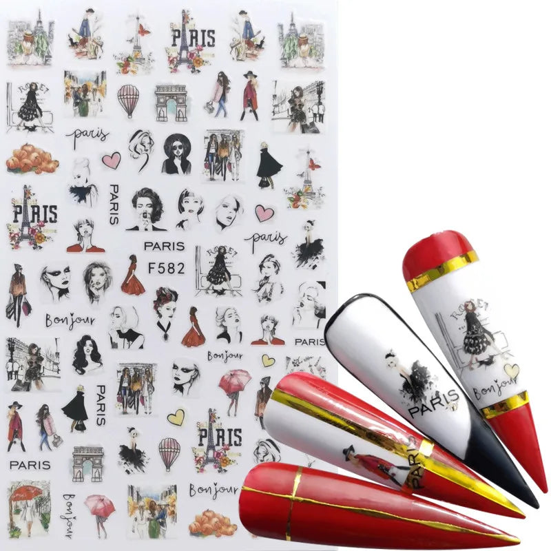 3D Nail Slider Black Russia Letter Sticker Decals Flamingo Design Adhesive Manicure Tips Nail Art Decorations - Daisan Mart