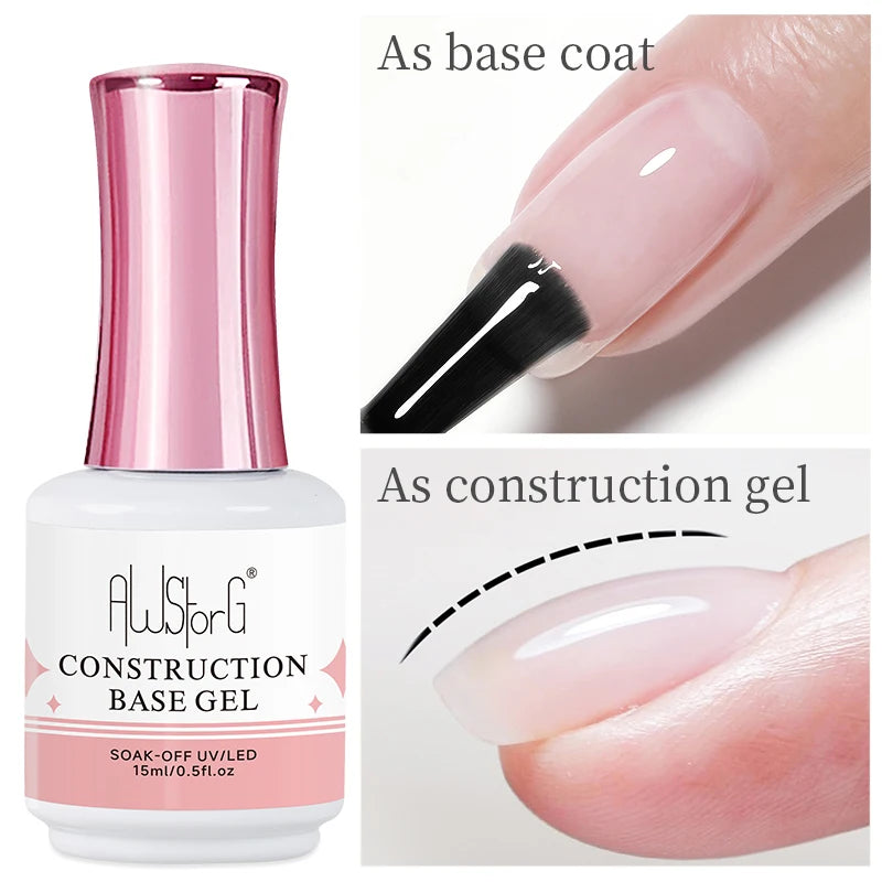 AWStorG 15ml  Construction Base Gel Builder Nail Gel Polish For Strengthener Gel Extension Gel Base Coat In A Bottle Soak Off UV - Daisan Mart