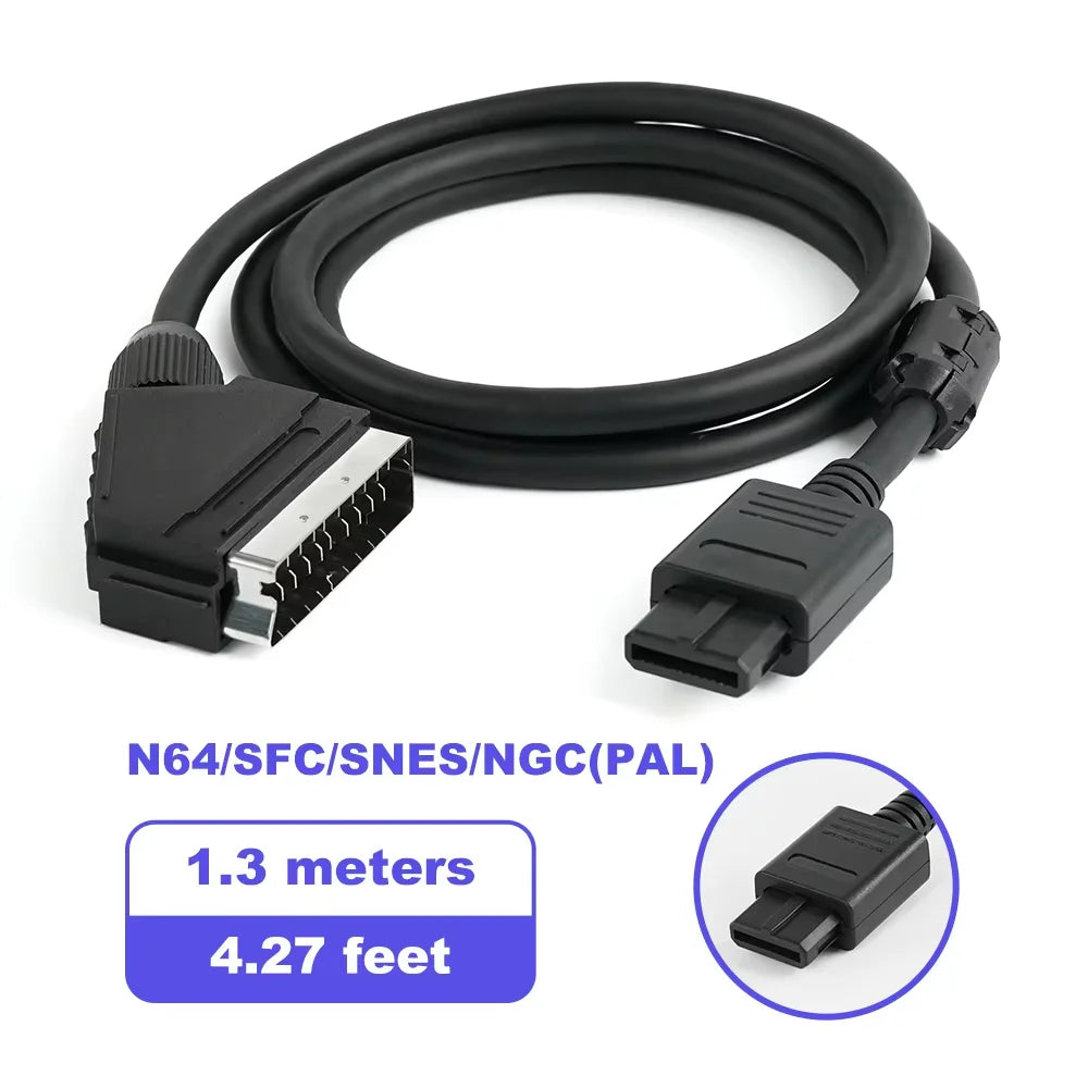 Cáp RGB SCART 1.3m Cho Console Game Cổ Điển Retro