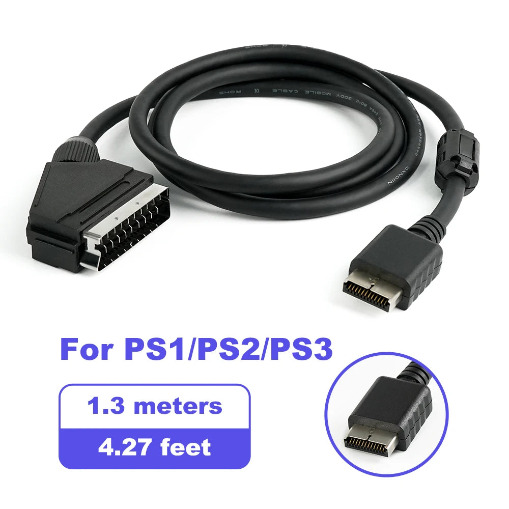 Cáp RGB SCART 1.3m Cho Console Game Cổ Điển Retro