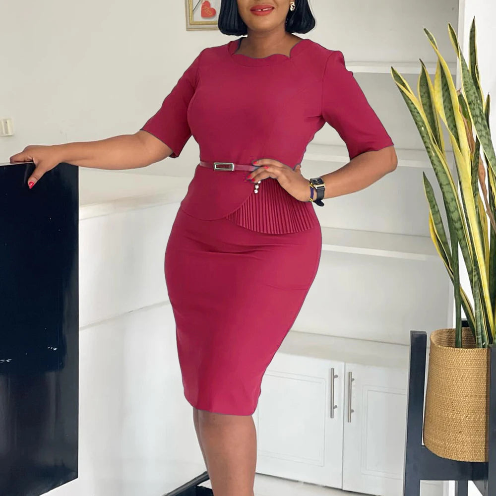 Office Dresses for Ladies 2024 Latest Summer Simple Elegant Half Sleeve Formal Church Dress Women Knee Length Pencil Peplum Dres - Daisan Mart