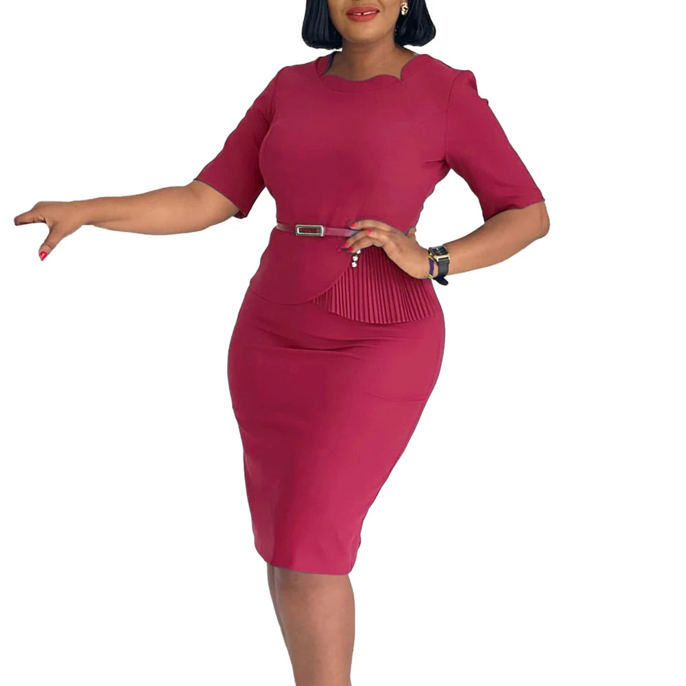 Office Dresses for Ladies 2024 Latest Summer Simple Elegant Half Sleeve Formal Church Dress Women Knee Length Pencil Peplum Dres - Daisan Mart