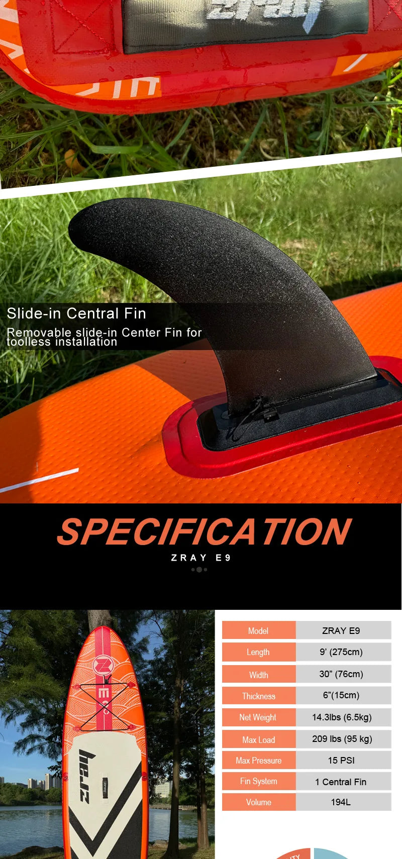 ZRAY EVASION E9 275*76*13cm inflatable surfboard stand up paddle surfing board water sport sup kid board all around light - Daisan Mart