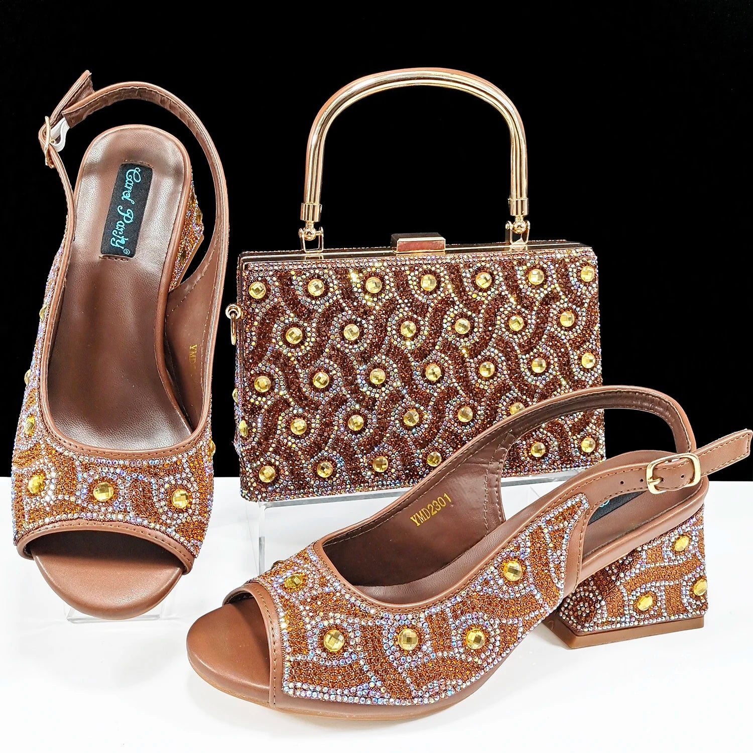 2024 Rhinestone Shoes and Bag Set - Trendy Green