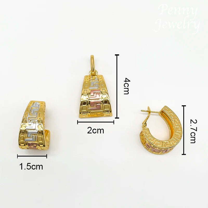 Bộ Trang Sức 3 Màu Mạ Vàng, Dây & Bông Tai Nữ