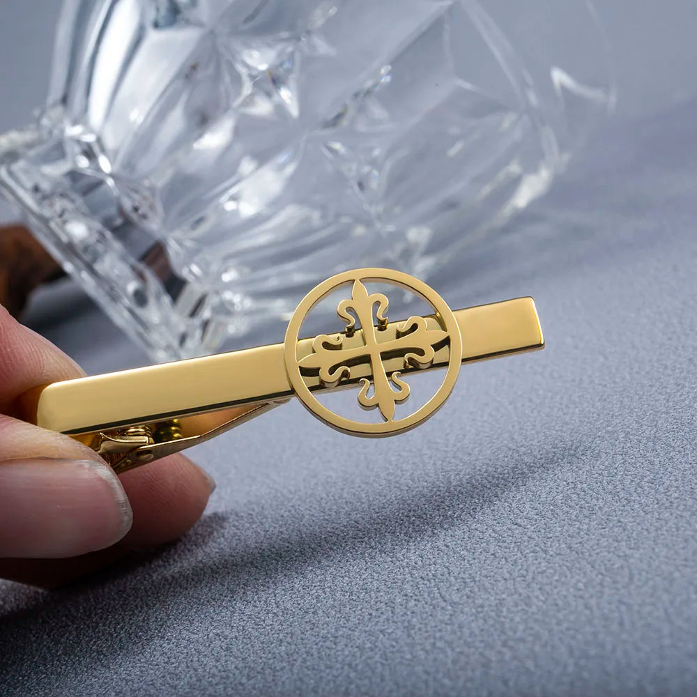 新郎專用不銹鋼百合十字領帶夾