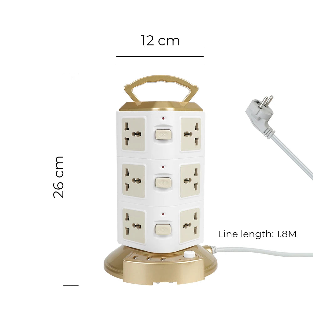 Ổ Cắm Đa Năng 2500W - 12 Lối & 3 USB Bảo Vệ Quá Tải