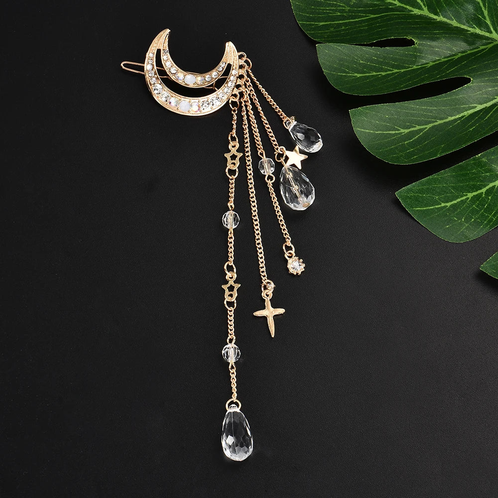 Kẹp Tóc Quý Phái Nguyệt Tú Thạch Đính Hạt Dài - Daisan Mart