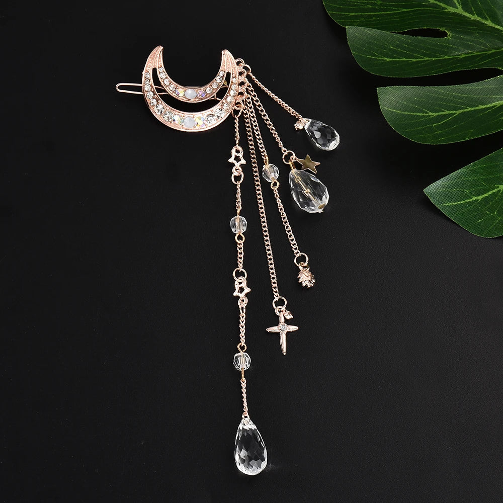 Kẹp Tóc Quý Phái Nguyệt Tú Thạch Đính Hạt Dài - Daisan Mart