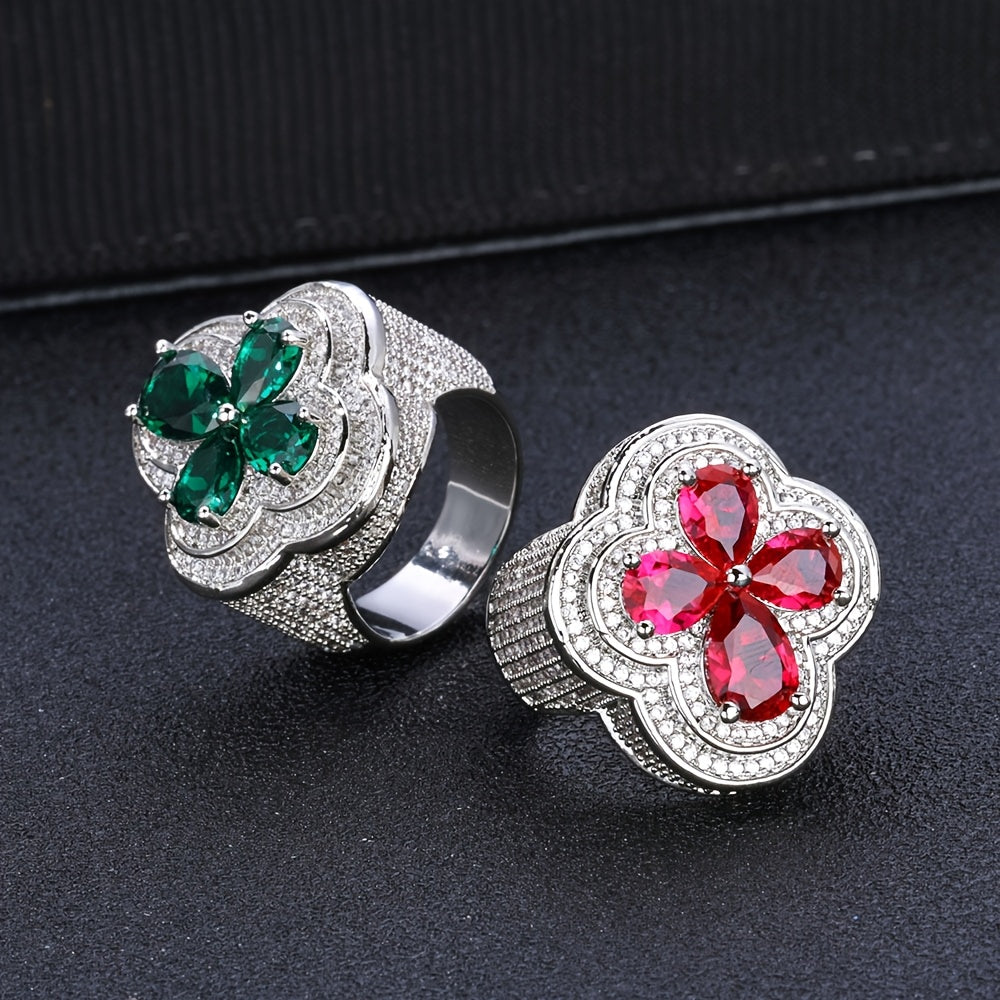 Nhẫn Nam Retro Đính Đá Zirconia Hoa Cỏ 5A - Quý Phái - Daisan Mart