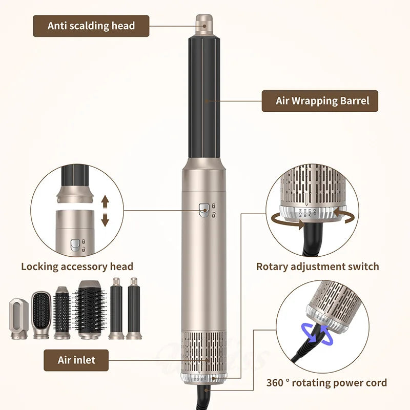 6 in 1 Hair Dryer,Multi Styling Tool,Straightener & 32mm Curling 300 Million Negative Ions Hair Care 1-3 Mins Quick Drying Gifts - Daisan Mart