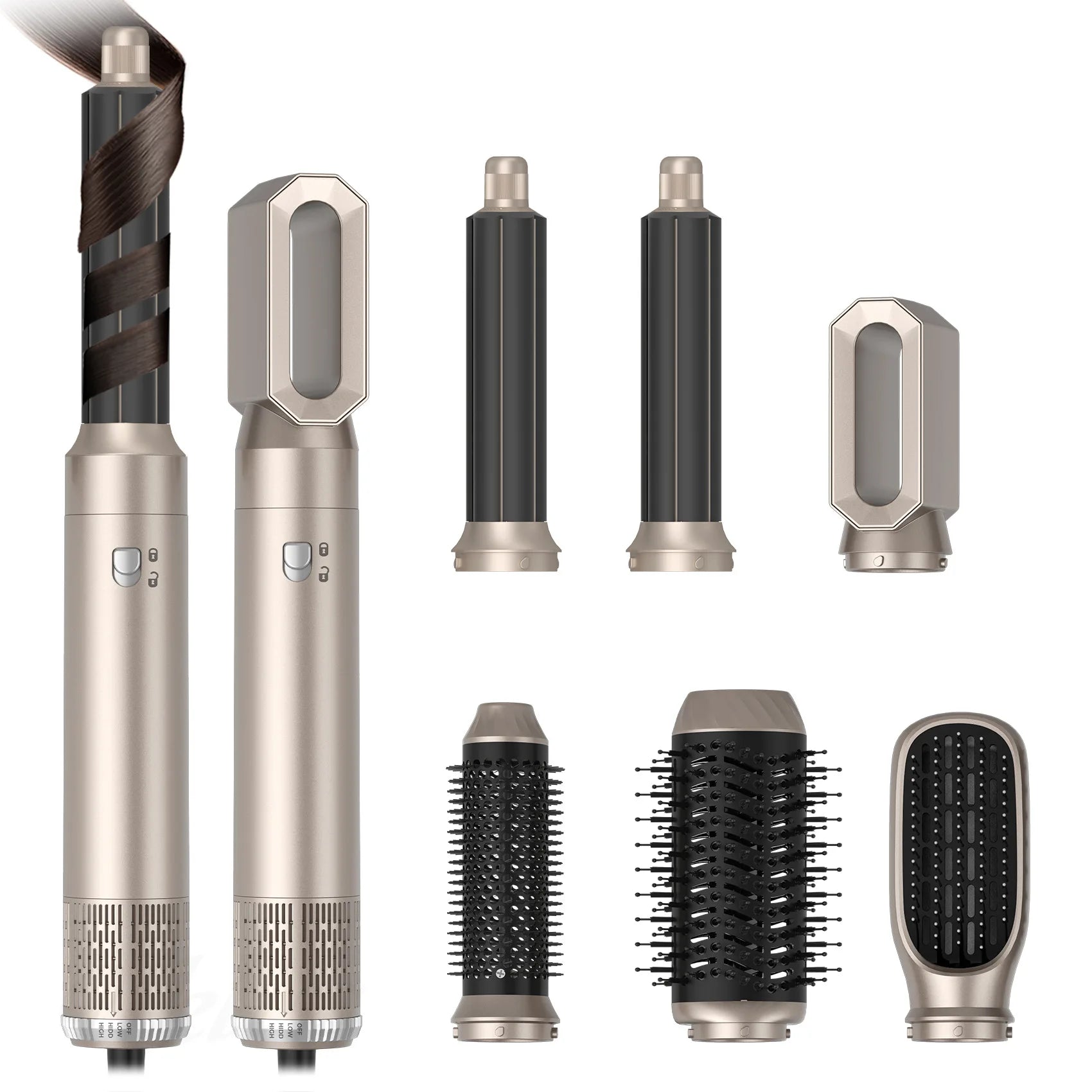 6 in 1 Hair Dryer,Multi Styling Tool,Straightener & 32mm Curling 300 Million Negative Ions Hair Care 1-3 Mins Quick Drying Gifts - Daisan Mart