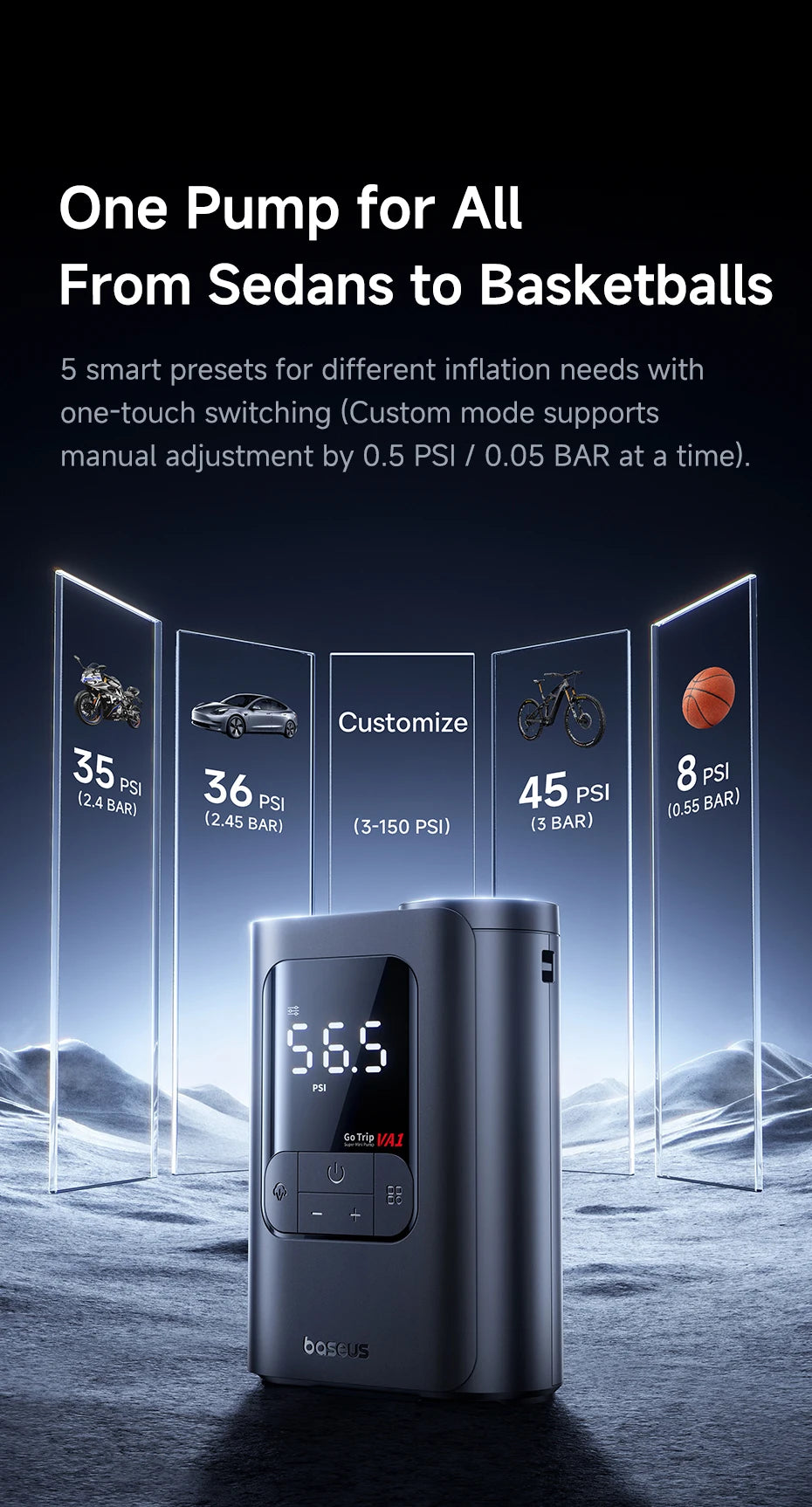 Baseus Wireless Car Air Pump Portable Air Compressor for Car Motorcycles Bicycle Electric Tire Inflator with LCD Digital Display - Daisan Mart