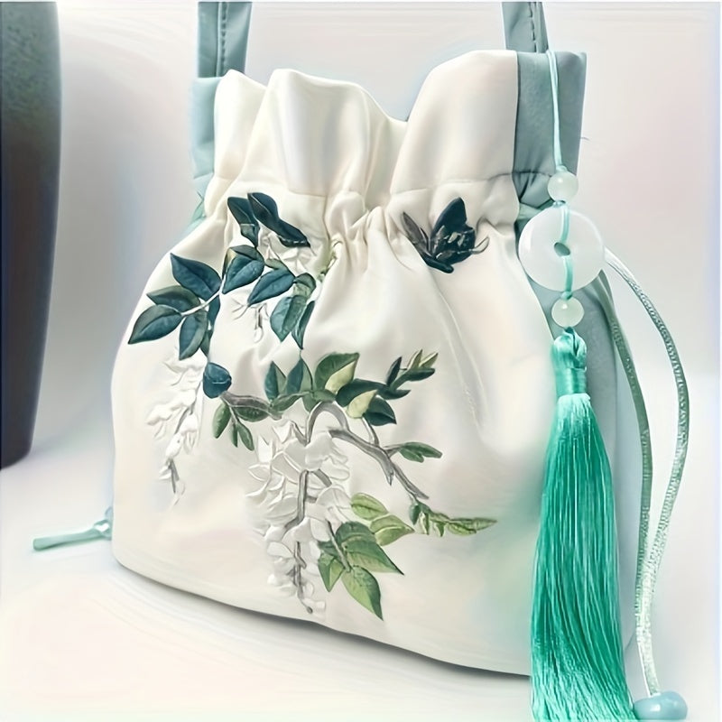 Classic Pink Tassel Embroidered Hanfu Crossbody Bag