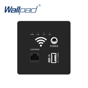 Bảng điều khiển đen, có cổng LAN/WAN, USB, biểu tượng WiFi và nút nguồn.