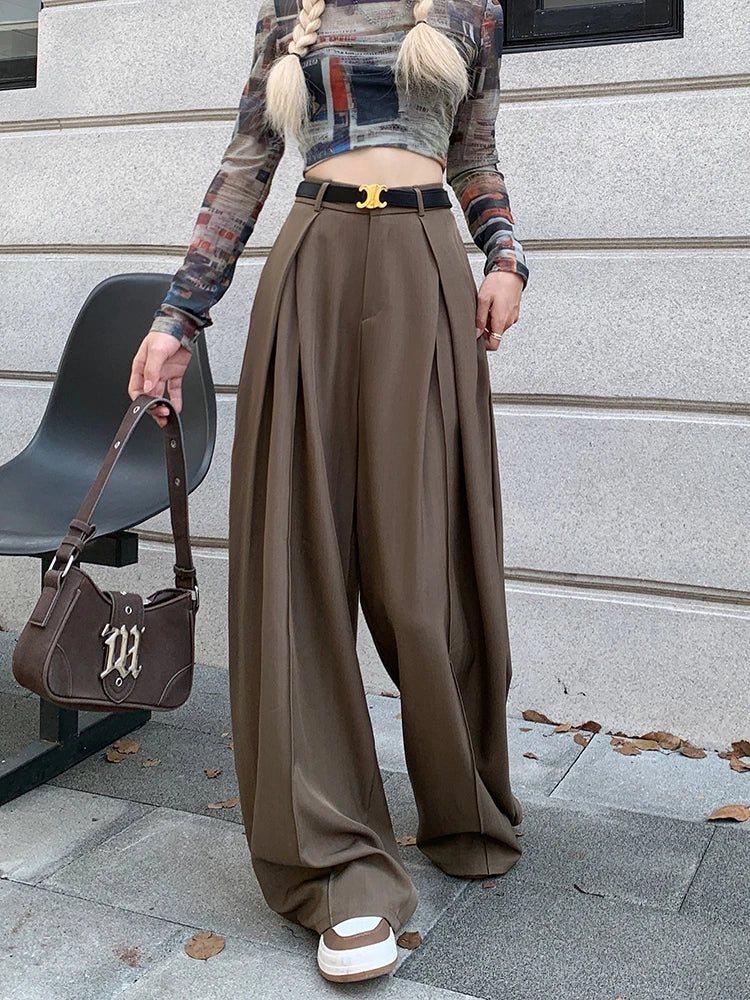 Office Suit Pants Floor Mop Pants For Women's Autumn Korean Version 2024 New High Waisted Design Loose Wide Leg Casual Pants - Daisan Mart